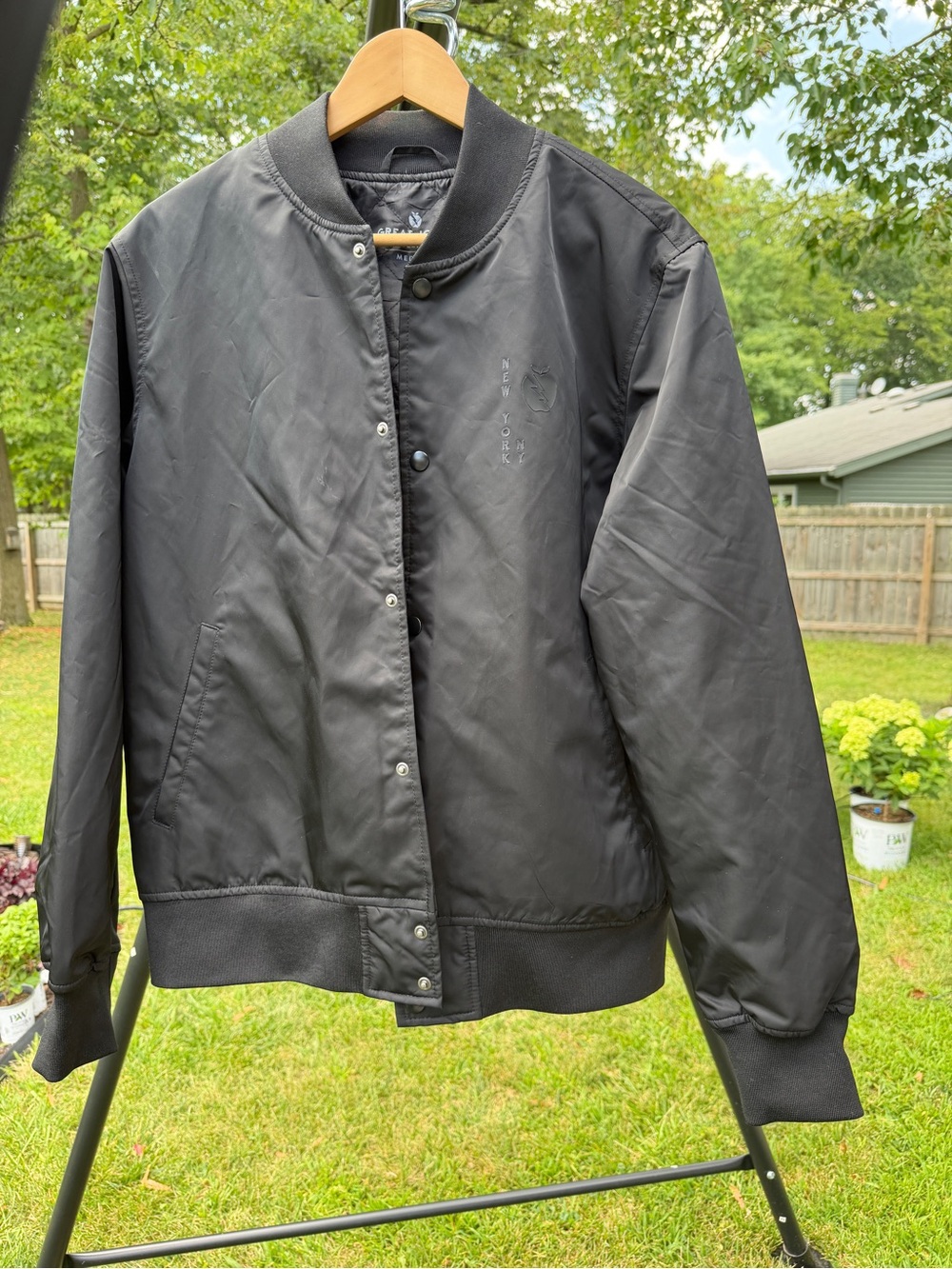 Great Jones Distilling Co. NYC Black Snap-Front Quilted Bomber Jacket-Medium